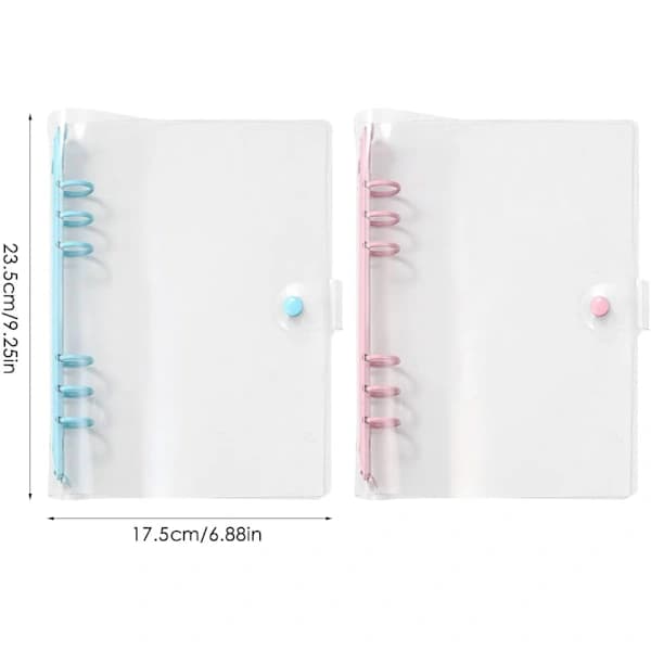 A5 Ringbind, 2-pak A5 Gennemsigtig Vandtæt PVC-bind, 6-rings Blød Notesbog Bind Løsblad Indbinding Omslag, Genopfyldelig Notesbog Rund...
