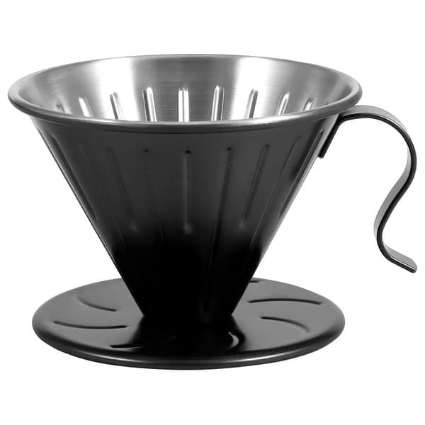 Kaffedrypfilter i rustfrit stål med anti-skoldningshåndtag til håndbrygget kaffe, sort
