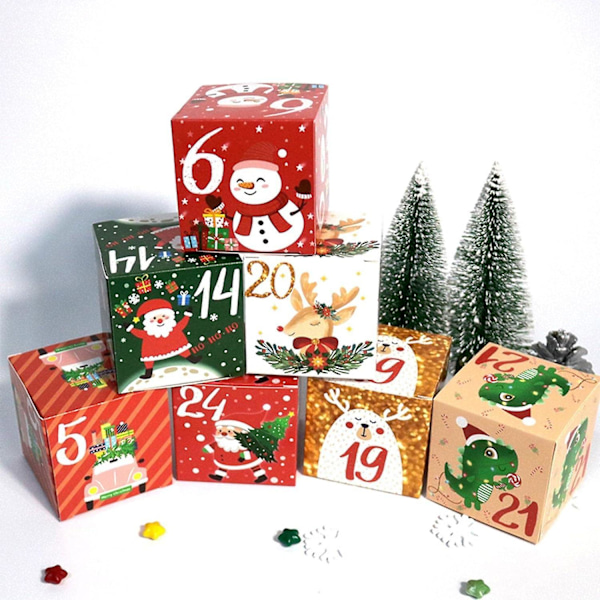 Julekalender med nedtelling | Jul Blind-Box Treborddekor Tell ned til jul | 24 dager Juleadventskalender DIY Godteri-gaveboks Barn