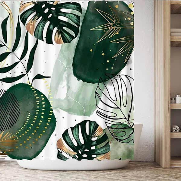 Funnytree Grønt Chic Abstrakt Dusjforhengsett med Kroker Boho