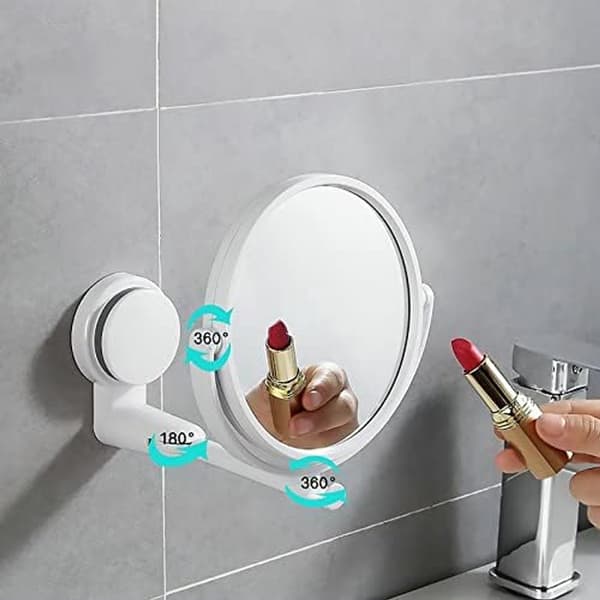 Dobbeltsidet makeup-spejl, ABS og PVC, 360° roterende foldbart design, borefri sugekopmontering til badeværelser, hvid