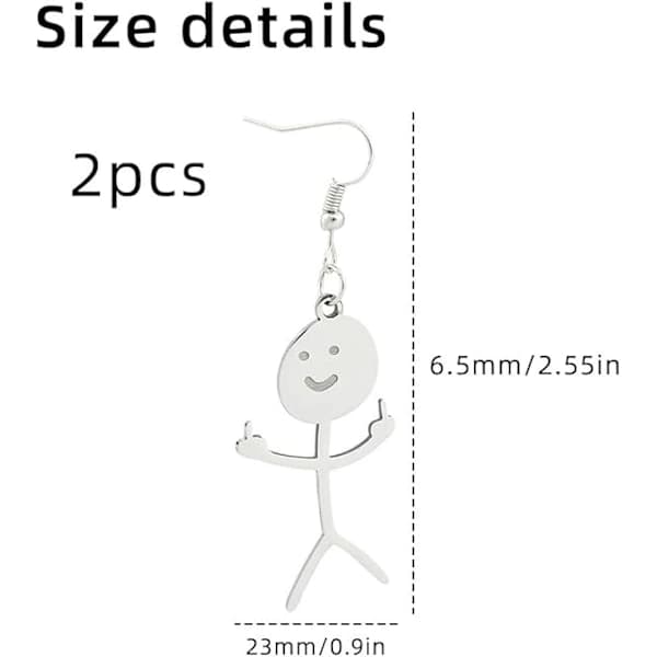 1 Par Roliga Doodle Figur Örhängen Silver Smiley Silver Match Finger Gest Doodle Figur Örhängen Present (Silver)