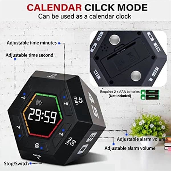 2X Pomodoro Timer, Produktivitetstimer, 3, 5, 15, 30, 45, 60 Minutters Forhåndsinnstilt Smart Nedtellingstimer, Timer