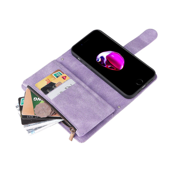 Etui for iPhone SE 2020/2022 Lær Flip Folio Etui med Kortholder Pengesekk Magnetiske Knapper Etui Støtte Støtsikker Lilla A