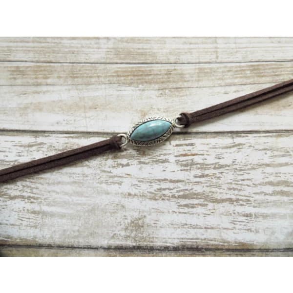 Boho Teal Halskæde Kæde Brun Læder Choker Halskæde Mocka Hippie Smykker til