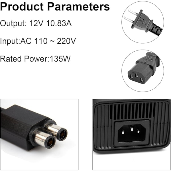 HÖGKVALITATIV ersättningsströmförsörjning för Xbox 360S/Slim (passar endast 360 S), AC-adapterströmförsörjningskabel för Xbox 360 Slim med automati...