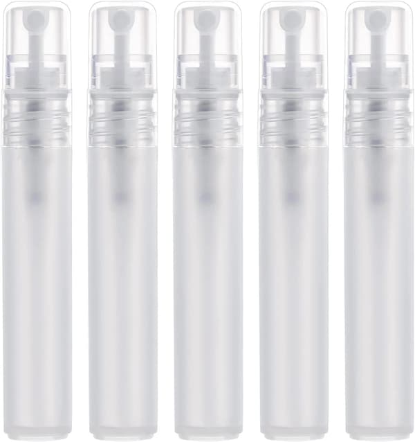 Påfyllbare Parfymeatomizere, Fine Tåke Matte Plast Sprayflasker for Reise Hår Ansikt Planter, 5-pakning 8ml Hvit