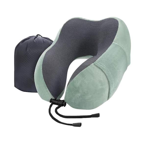 Reisekudde Memory Foam Mjuk Komfort och Stöd, U-formad Kudde för Sömn med Förvaringsväska för Flygplan Bil Kontor Hem, etc (Böngrönt) Bean green