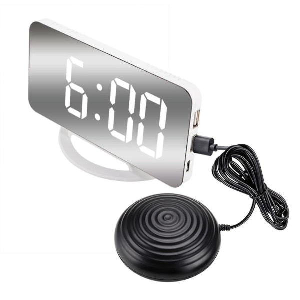 Högljudd vibrerande väckarklocka för djupsömnare, vuxna, döva, digital spegelklocka med sängvibrator F_ca