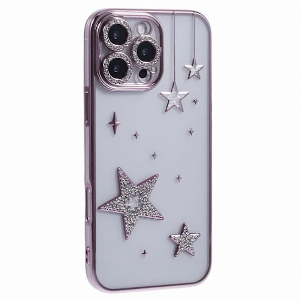 Deksel til iPhone 16 Pro Max 3D Bling Stjerner Elektroplettering TPU Transparent Mobiltelefondeksel