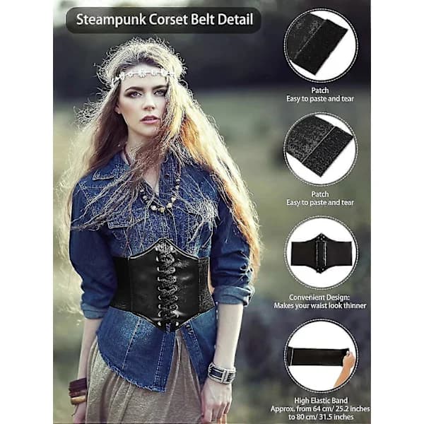 2 Stykker Steampunk Korsetbælte Retro Bredt Korsetbælte Elastisk Bælte Knyttet[ca]