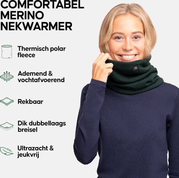 DANISH ENDURANCE Halsvärmare i Merinoull med Termisk Fleece-foder, Vindtät Vinterhalsduk för Män och Kvinnor, Grön
