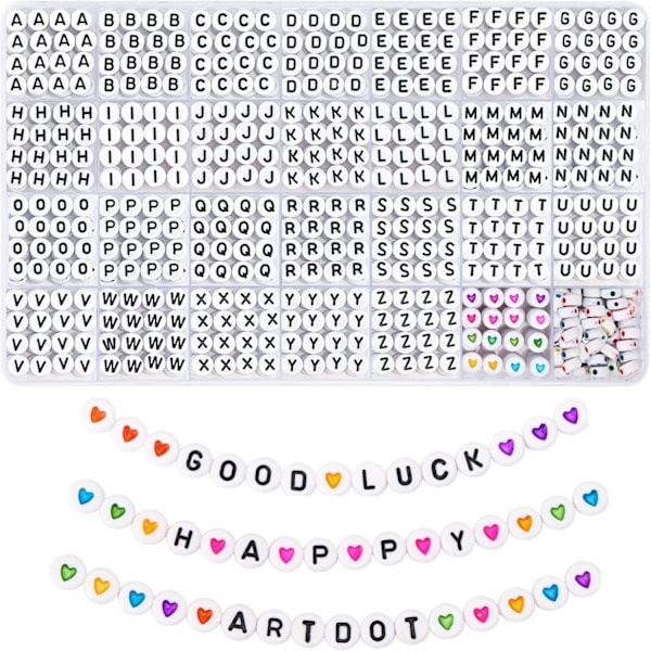 REMAKE 1820 stk Bogstaver Perler 28 Stilarter Alfabetiske Perler Farverige Smiley Perler Hjerter Perler til Armbånd og Smykkefremstilling Hvid