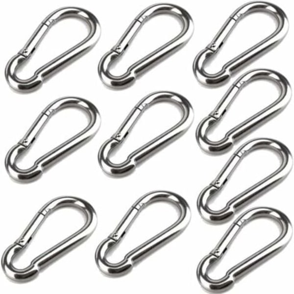 10 kpl 40 mm x 4 mm karabiineja, 304 ruostumattomasta teräksestä valmistettu karabiini, kantavuus jopa noin 80 kg..ca