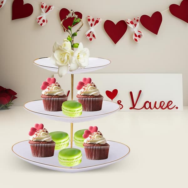 3-vånings Cupcake-ställ, Våningsfat, Bröllopsdessert Cupcake-ställ, Serveringsfat för godsaker, Våningsserveringsbricka, Tårthållare Vit White
