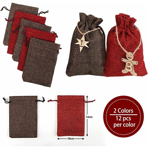 Gör-det-själv-adventskalender - Julkalender 2023 att fylla med adventsnummer - Träetikett - Julgåva - Tygpåse för män, kvinnor, barn