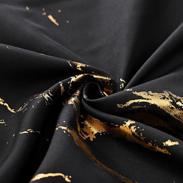 Mörkläggningsgardiner, Dubbla Lager Polyester, Ljudreducerande, Sovrum Och Vardagsrum, Svart Guld Marmor, 140 x 260 cm, 2 Paneler