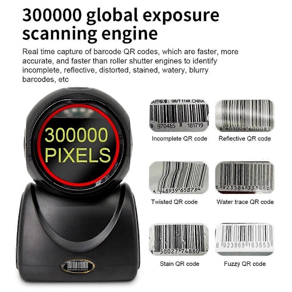 CASA 2D Omnidireksjonell Strekkodeskanner 1D 2D QR-kode Skrivebord Auto Sense Strekkode USB Data Matrix Leser