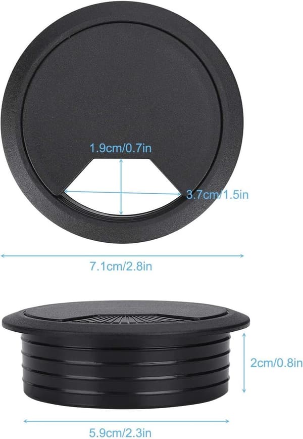 10 Kabelgennemføringer - Ø60mm - Skrivebordskabelhuller - Runde - til Hjem & Kontor - Sort