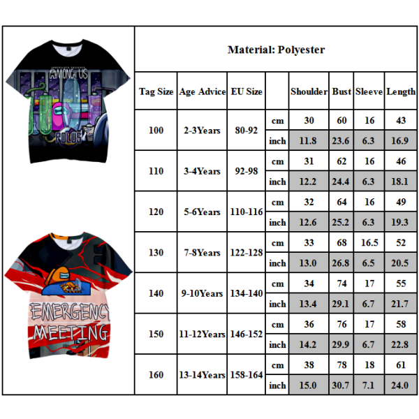 Barn Among Us 3D-T-skjorte Toppar Gutter Jenter Tenåring T-skjorte C 110cm
