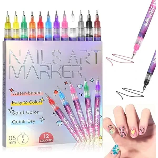 12-delt sæt med fine neglekunstpenne til professionel manicure