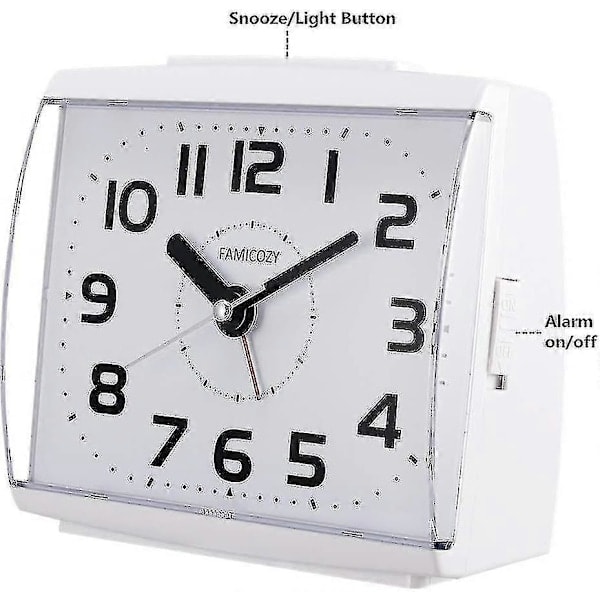Analogt vækkeur til ældre, lydløst uden tikken med snooze og baggrundsbelysning, crescendo høj alarm, store tal for nem aflæsning,