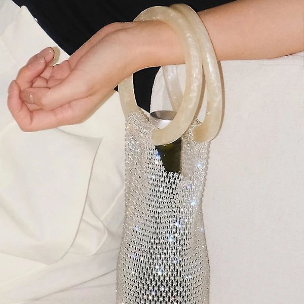 [CA] Glittrande diamantstrass vinpåse elastiskt nät robust handtag bröllopsgåvor Vit