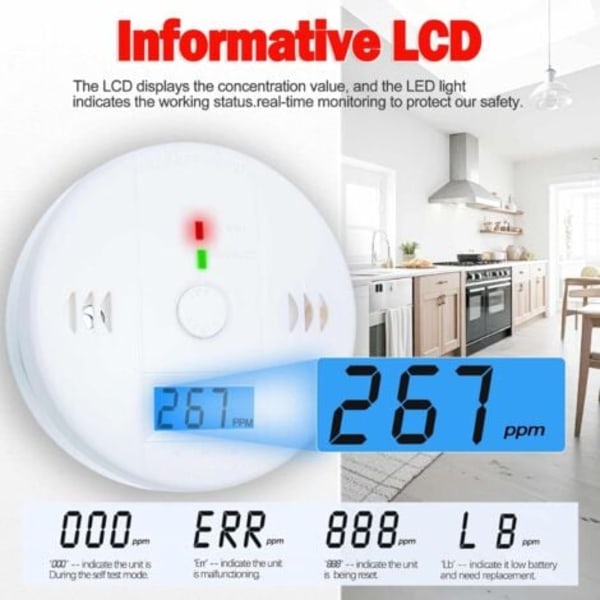 Kolmonoxidvarnare med LED-display, rök- och kolmonoxiddetektor brandvarnare -DPZO.ca