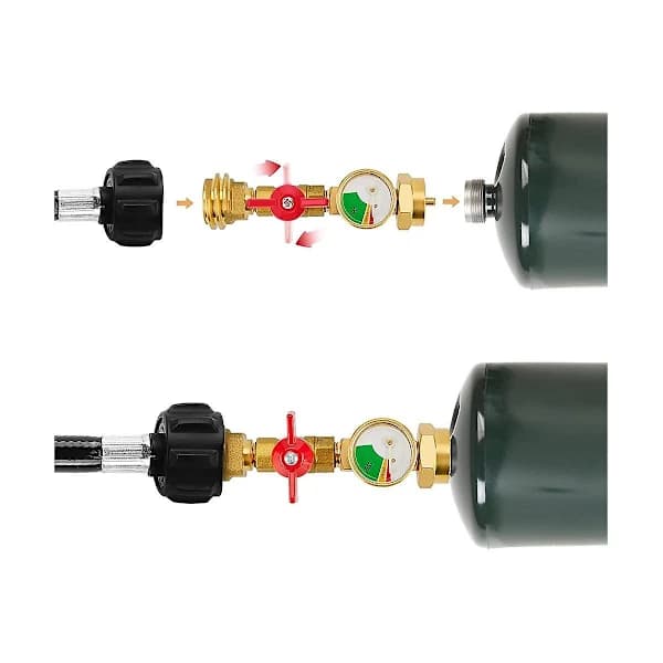 1lb Propanbeholderadapter med On/Off-ventil og Måler, 20lb til 1lb Propanbeholderadapter til 1lb/16.4
