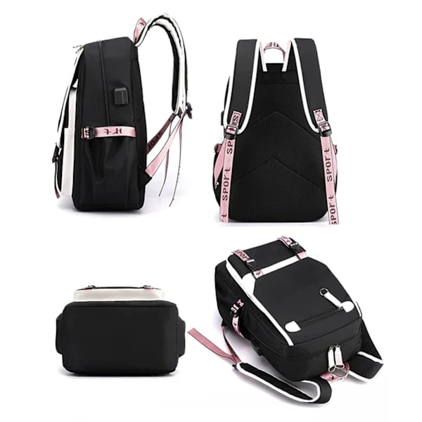 Sød Kpop Demon Hunters Anime Rygsæk til Studerende - Sort