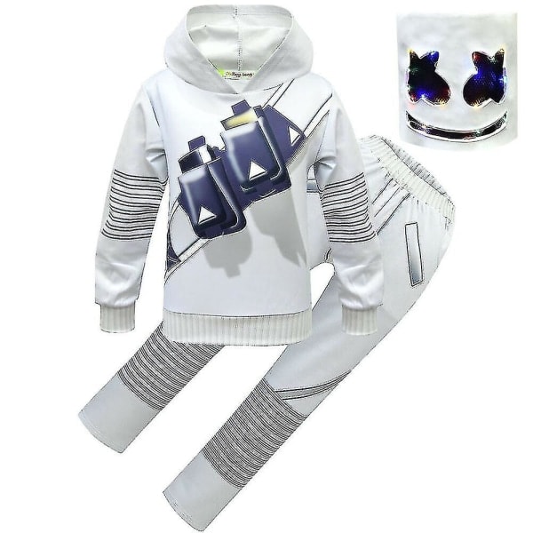 CASA Barn Pojkar Flickor Marshmello Dj Led Mask Hoodie Cosplay Kostym Party Fa H 150 9-10 År