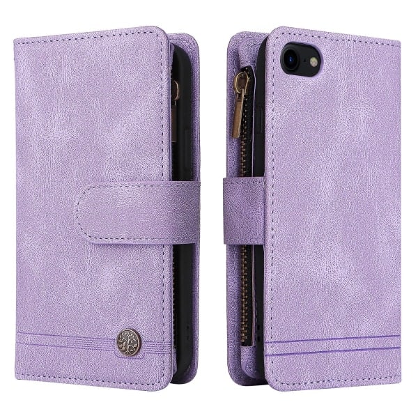 Kotelo iPhone SE 2020/2022 Nahkainen Flip Folio -kotelo Luottokorttipidikkeellä Rahatasku Magneettinapit Kotelo Tuki Iskunkestävä Lila A