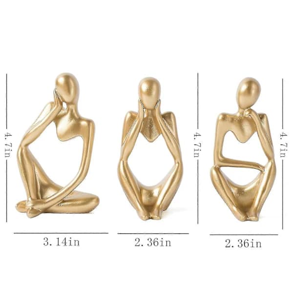 Dekorativ Tenker Statue i Gull Abstrakt Kunst Skulptur, Sett med 3 Gull Resin Samleobjekter 2025:e