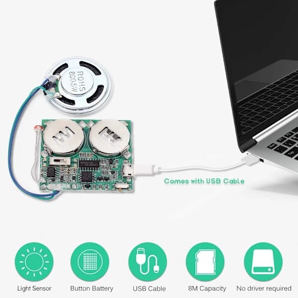 2025 Siste Modell Icstation DIY Lyssensor Lydmodul, Micro USB Opptakbar Lydbrikke 8M Minne H?yttaler Talende Programmerbar Musikk