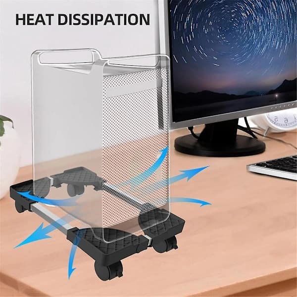 [CA]TS-Tower Stativ, justerbart mobilt CPU-stativ, CPU-holder PC Tower Stativ med rullende hjul, PC Fl