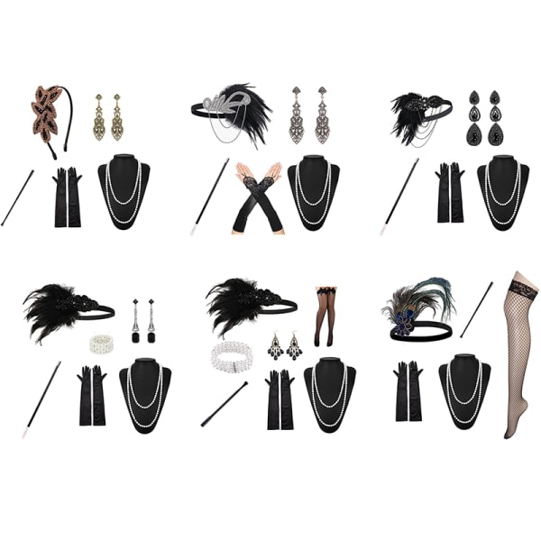 1920-talets Flapper-kostym Pannband Halsband Handskar Armband Gatsby M D Onesize D D Onesize