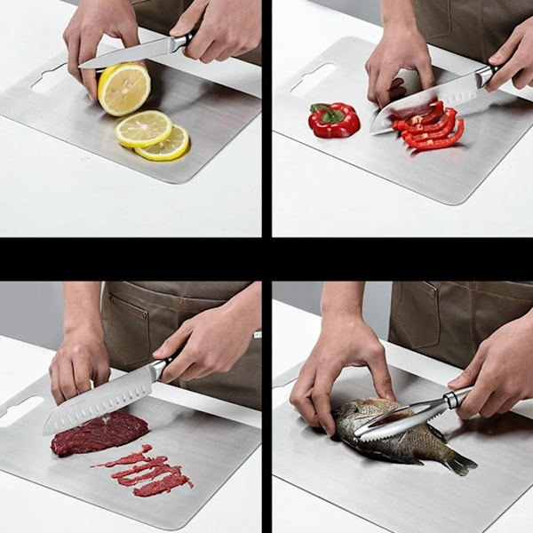 Skärbräda i titan, skärbräda i rostfritt stål, dubbelsidig titan för köttskärning, skärbräda för frukt 46*30cm (ungefär)