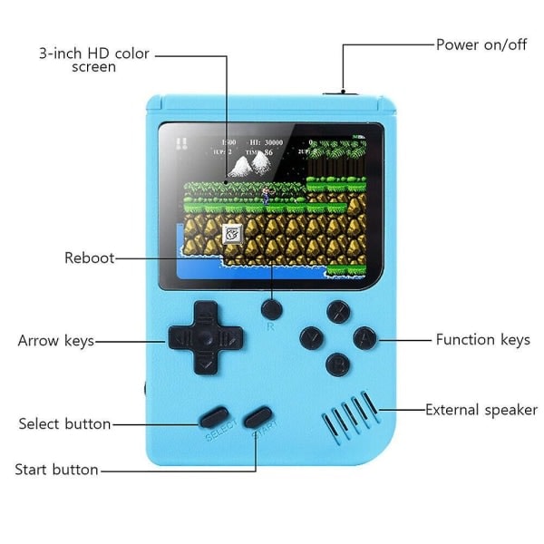 500-i-1 Retro Gameboy Maskine Mini håndholdt videospilkonsol Indbygget klassisk spilafspiller Børn Voksen Sjove legetøjsgaver blå blue .CA