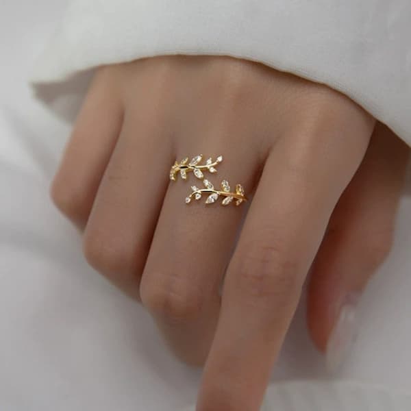 925 Sterling Sølv Åbne Ringe, Justerbart Wrap-design med Blade, Personlig Sølvring