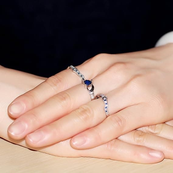 Dam Blå Hjärta Irländska Claddagh Ringar Stapelbara Förlovnings Löftesringar 3-delars Set