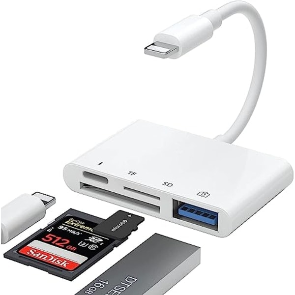 iPhone SD-kortläsare Adapter, [Apple MFi-certifierad] 4-i-1 iPhone USB OTG Adapter i 1