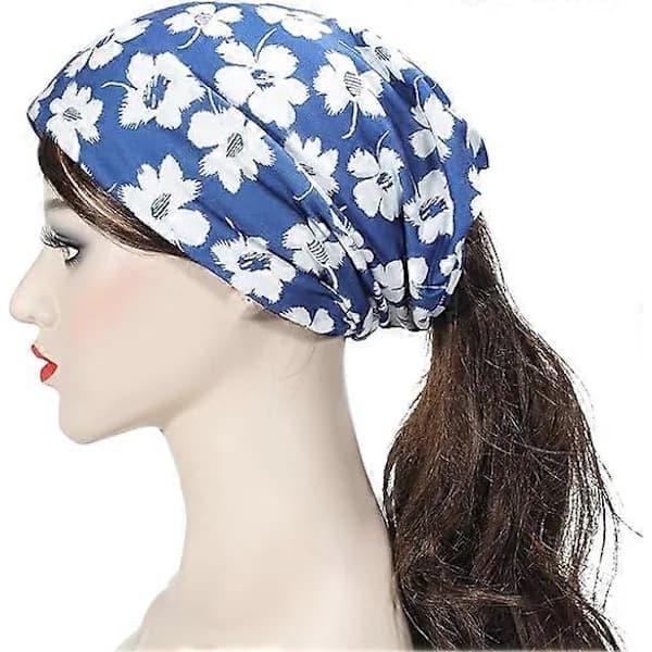 Dame Sommer Tynd Hue Hat Blomstret Let Slasket Hat, Blå