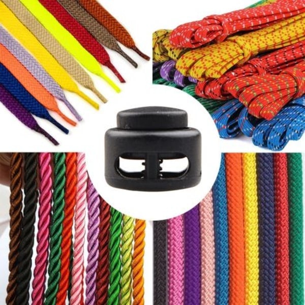 20 stk fjærlås Paracord taustopp i plast 2 hull runde vippespenn Sylindriske festeklemmer Knapper Ende for snøring, jakker, vesker,
