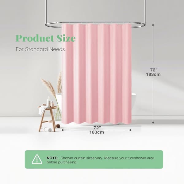 Tekstureret polyester badeforhæng, vandtæt maskinvaskbart med 12 kroge, pink, 180 x 180 cm, til hjemme- og hotelbadeværelser