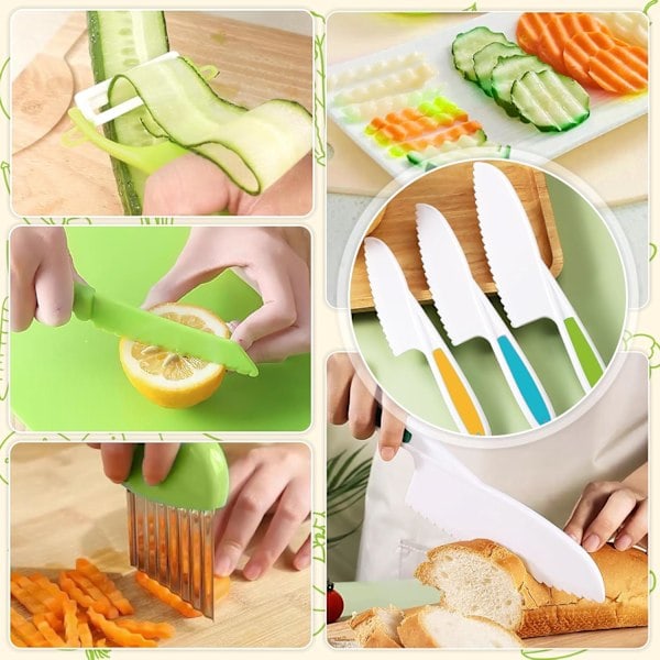 13-delars barnsäkert knivset, kökskniv för barn, säkerhetskniv från 2 år, Montessori-kniv, barnmatlagningsset för att skära frukt och laga mat