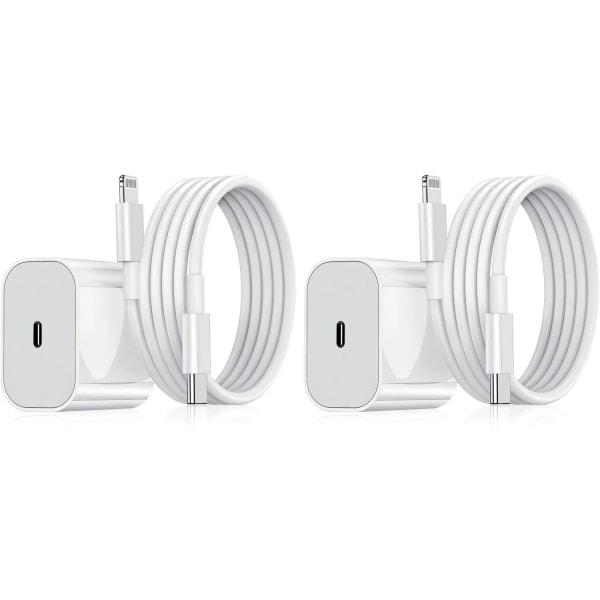 2-pack - Laddare för iPhone - Snabbladdare - Adapter + Kabel 20W Vit one size White 2-Pack iPhone