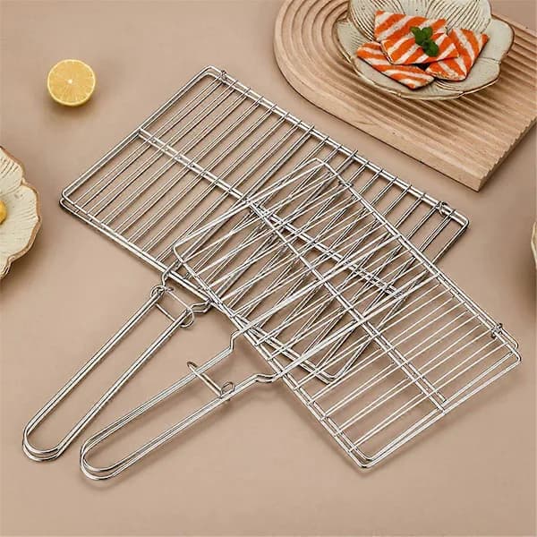 Flat grillrist i rustfritt stål, sikkert mathold for BBQ Braai utendørs matlaging, 40 x 30 x 20 cm