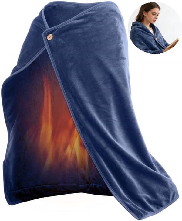 USB-oppvarmet teppe, myk flanell, oppladbart, bærbart, bærbart for hjem, reise, camping, menn, kvinner, blå, 100x70cm
