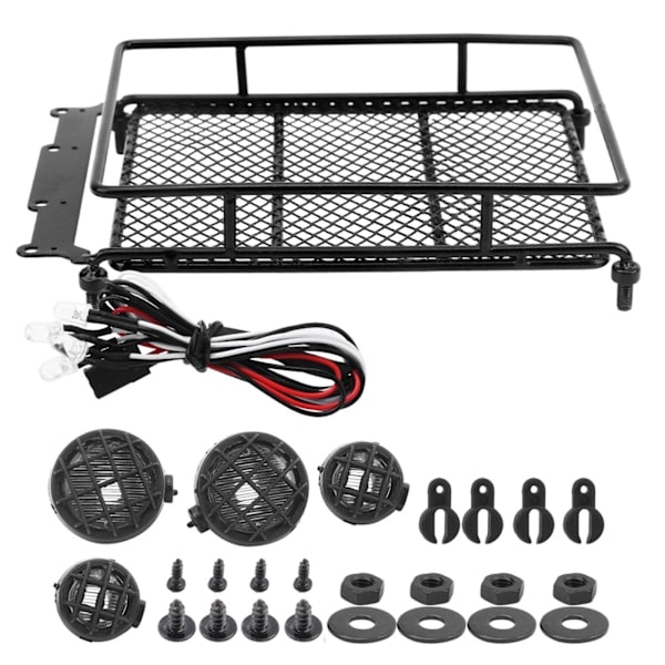 Metall Takstativ Bagasjebærer med LED-lys Passer for MN 1/12 RC Crawler MN90 / MN90K Svart