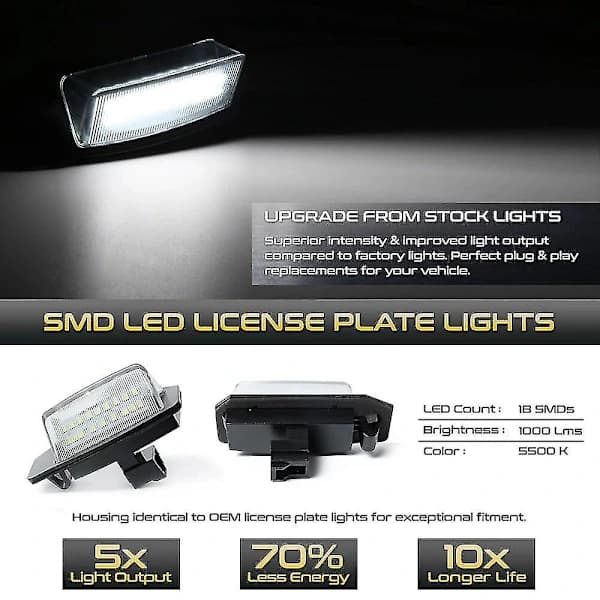 [CA] 2 stk. LED-lamper for nummerskilt, feilfrie, for Mitsubishi Outlander mk2 mk3 Lancer Eclipse 3 4 Cross Galant Xpander White
